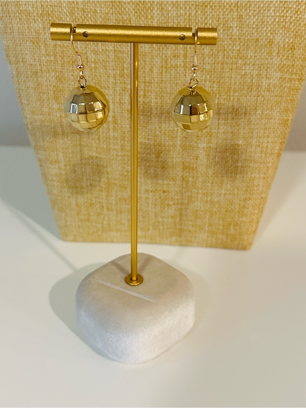 Fashion Jewelry Gold Faceted Sphere Drop Earrings